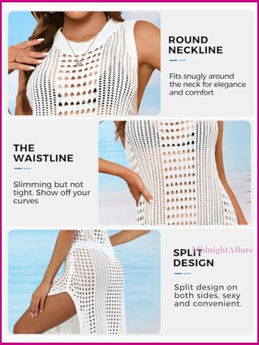 Women's Crochet Mesh Maxi Dress Bikini Cover Up Beach Resort Wear - Picture 6 of 7